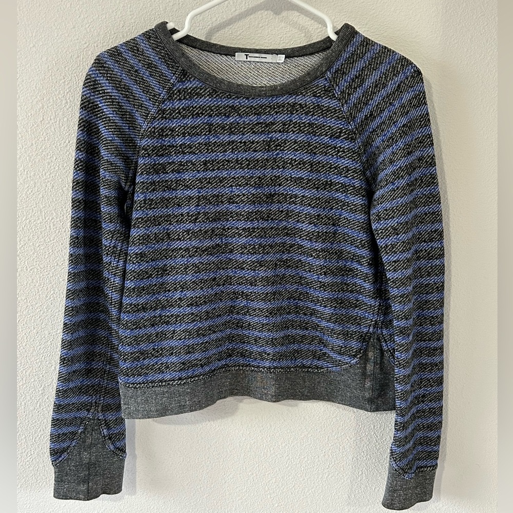 T by Alexander Wang Striped Cotton Sweatshirt Blue/Grey XS Designer Casual
